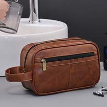 Men Travel Toiletries Storage Bag,Retro Stitching Pu Leather Toiletry Bag,Men's Portable Toiletry Bag,Men's Clutch Bag,Men's Handbag,Men's Wrist Bag - Multicolor - View 14