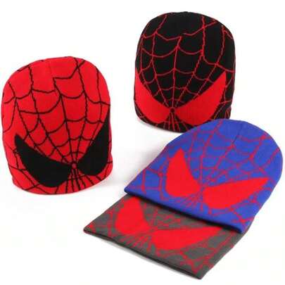 Marvel Spider-Man Embroidered Pom Pom Beanie, Knit Hat, Party Hat, Warm & Soft Knitted Hat For Boys, 20.5-23.2 Inches