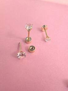 2-6pcs/Set Stainless Steel Round Cubic Zirconia Ear Piercing For Women Men CZ Shiny Gold Color Stud Earrings - Gold - View 6