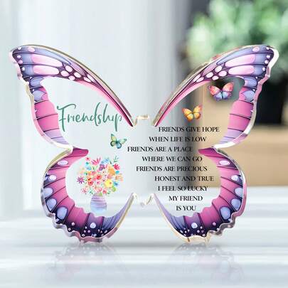 Acrylic Purple Butterfly Desktop Decor, Friendship Gift For Women, Birthday Or Holiday Present For Girlfriend, Wife Or Best Friend, Home & Office Decoration, Unique Gift Choice