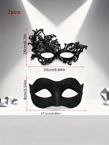 2pcs/Set Couple Masquerade High-End Mask Set, Venetian Party Black Mask, Christmas Halloween Party Mask, Carnival Cosplay Party Romantic Mask, Valentine's Day Party Couple Mask - Multicolor - View 9