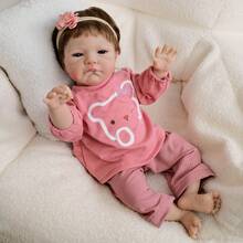 NPK 19英寸八月重生娃娃，已涂装完成，与图片一致，栩栩如生，触感柔软，3D皮肤，手绘可见头发，女孩 - 布身體 - 查看 5