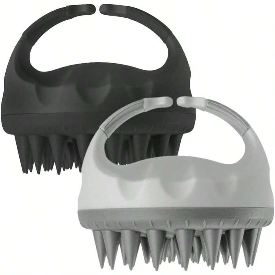 2 Combinaciones Silicona Masajeador Cuero Cabelludo,Doble Uso Seco Y Húmedo Cepillo Para Cabello, Limpieza Profunda Masajeador de Cuero Cabelludo,Cuidado Del Cuero Cabelludo (Rosa gris) - Negro Grisáceo - Ver 1