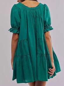 Women's Puff Sleeve Doll Mini Dress Cute And Skin-Friendly Lace Trim  Ruffled Flowy Dress  Round Neck  Loose Skirt  Perfect As A Gift For Birthdays  Christmas  New Year's Easter Halloween  And Thanksgiving - 綠色 - 查看 4