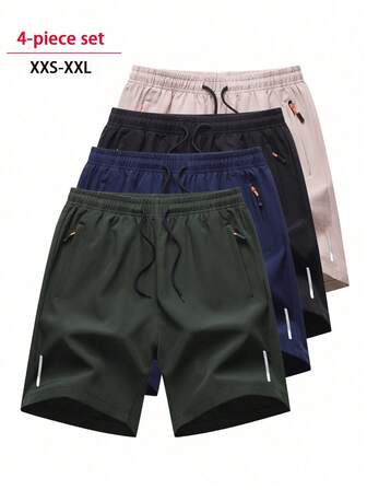 4pcs/Set Men's Casual Sports Shorts, Breathable Running Fitness Training Bermuda Shorts, Outdoor Beach Pants