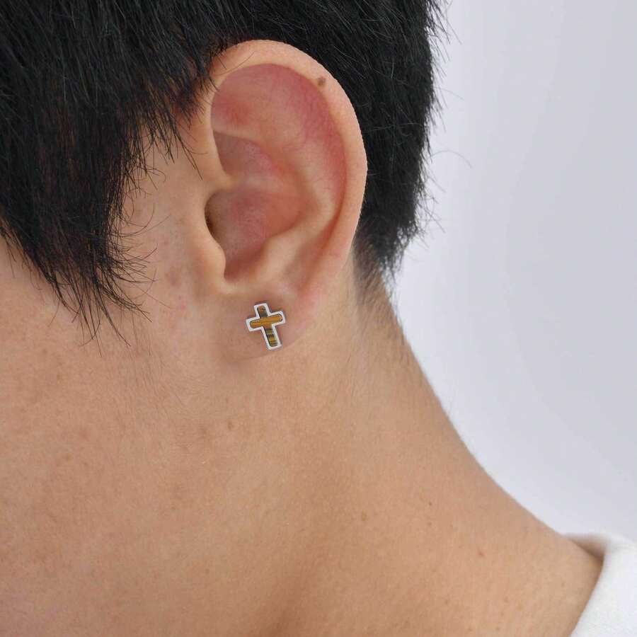 Pendientes de inoxidable con cruz - Color acero/individual - Ver 1