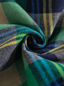 Boys' St. Patrick's Day Casual Plaid Pocket Detail Long Sleeve Button-Up Shirt, Suitable For Spring, Autumn And Winter - Green - View 7