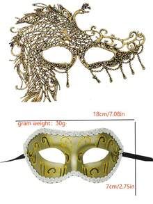 Gold Lace Peacock Couple Masks, Carnival, Miniature People, Masquerade, Party, Cosplay, Fashion Show, Wedding, Mask Event - Lace Material - Multicolor - View 5
