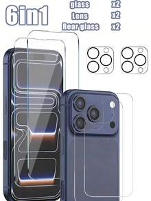 6 件装：包含 2 张钢化玻璃屏幕保护膜、2 张后盖保护膜和 2 张摄像头镜头保护膜，兼容 17 Pro Max/17 Pro/17 Air/16 Pro Max/16 Pro/16/16 Plus/15 Pro Max/15/15 Pro/15 Plus/14 Pro Max/14 Pro/14/14 Plus/13 Pro Max/13/13 Pro/12/11。9H 硬度。附带安装对准工具，方便贴膜。 - 無色 - 查看 10