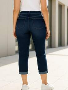 Women Jeans - 深色水洗藍 - 查看 6