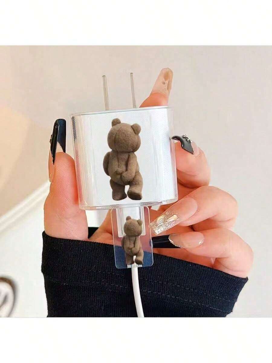 4pcs Bear Pattern Charger Protector Case Compatible With IPhone 16/15/14/13 Pro Max, Data Cable Protector, 18/20W, Ideal Gift For Boyfriend/Girlfriend - Multicolor - View 1