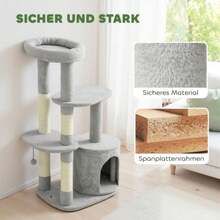 114cm Cat Tree With Cave, Sisal Posts And Multi-Level Platform For Medium Cats Under 6kg, Light Grey - Light Grey - View 2