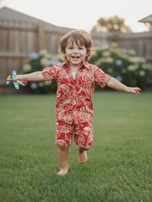 Children's Set: Shirt And Shorts - Preppy Style - New Models - 紅色圖案 - 查看 4