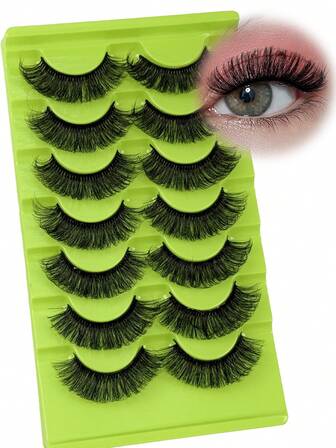 7 Pairs Classic Russian Eyelash Extensions Cat Eye Faux Mink Natural Looking D Curl Fluffy False Eyelashes Natural Thick Fluffy Curl Dramatic Eyelashes 8D Volume Long Lasting Thick Strip Lashes Lengthen And Enlarge Eyes Reusable