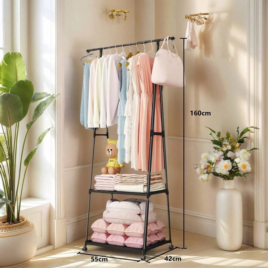 Perchero Organizador De Ropa Con Rueda Armario Closet Rack - Negro - Ver 1