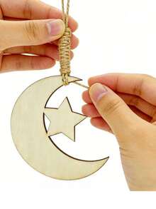20-Pack Wooden Crescent Star-Shaped Hanging Ornaments, Eid Decorations, Gurbanaine Decorations, Wooden Gift Wrapping Tags, DIY Crafts, Handicrafts, Weddings, Birthday Parties, Ramadan Decorations, Eid Gifts, Holiday Gifts, Painting Supplies, Star And Moon Wood Chips, Holiday Gift Tags, Home Decor, Wooden Party Table Center Decorations