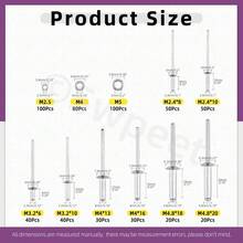Swpeet - Juego de 560 remaches plateados de 3/32 pulgadas, 1/8 pulgadas, 5/32 pulgadas, 3/16 pulgadas, surtido de remaches con arandelas de respaldo de acero inoxidable, remaches ciegos de aluminio - Plateado - Ver 10