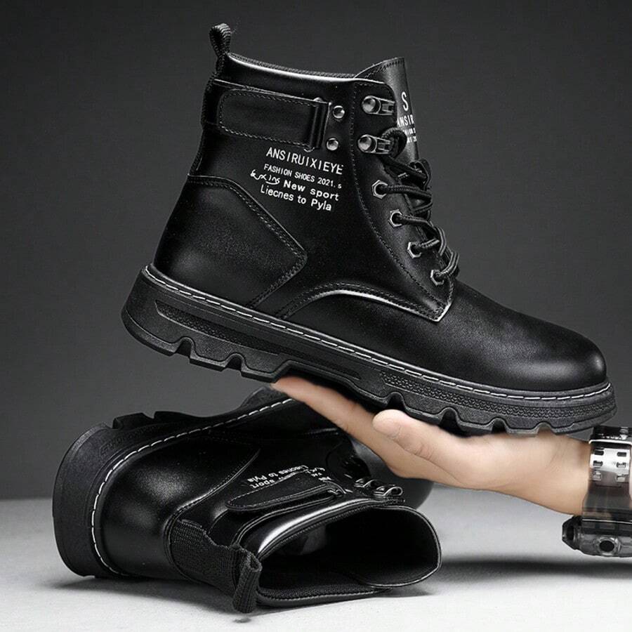 Men's Boots, High-Top, British Style Work Boots, American Retro Desert Motorcycle Outdoor Increased Height Military Boots, Autumn/Winter - Coffee - View 1