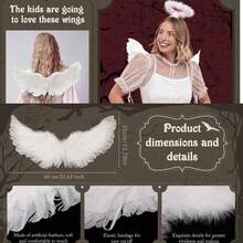 Angel Feather Floating Wings, Elastic Band, Suitable For Valentine's Day, Ramadan, Easter, Holiday Party Costumes, Adult Women Role Play - White - View 3