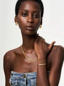 ORAZIO 8/9/11 Pcs Gold Jewelry Set For Women Dainty 14k Gold Plated Chunky Hoop Earrings Bracelets Stack Herringbone Necklace Fashion Costume Accessories Women's Jewelry Set - 金色 - 查看 10