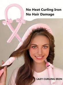 3pcs/Set Heatless Curling Rod Headband, Heatless Hair Curler No Heat Hair Curlers, Silk Curls Ribbon, Sleeping Soft Spong Headband, Sleep Hair Curler Set, For Women Long Hair Styling Tools, Slouchy Hair Curlers Styling Tools (Pink) Home Bathroom Decor, Valentines Accessories, Hair Accessories For Women - Multicolor - View 5