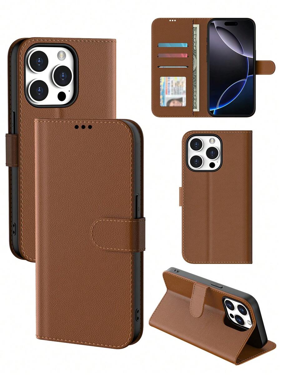 黑色/棕色/海军蓝/白色多功能钱包式PU皮革手机壳，兼容 11/12/13/14/15 Pro Max，适合日常使用；钱包式翻盖手机壳，兼容三星Galaxy A55/A54/A53/A52/A51/A14/A15/S22/S23/S24 Ultra，可放置信用卡，防水、防震、防摔、防刮擦，全包式设计。 - 棕色 - 查看 1