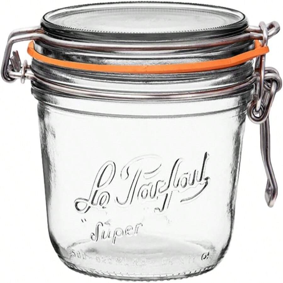French Glass Canning Jar for Storage with Airtight Rubber Seal, Glass Lid and Stainless Wire, Ideal for Home Preservation - Transparente - Ver 1