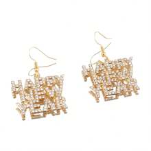 1 Pair Of Creative, Diamond-Encrusted, Simple And Fashionable "Happy New Year" English Letter Earrings, Suitable For Wearing During The Spring Festival - Multicolor - View 5