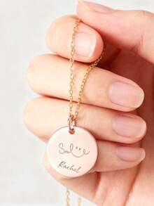 1 Pc Customized Text Necklaces, Patterned Text Personalized Necklaces, Customized Necklace Gift. Personalized Gift, Fashion, Simple, Unisex, Custom Text Round Necklace, Made Of Stainless Steel. Suitable For Everyday Life, Business, Banquets, Parties - Multicolor - View 5