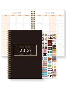 2026年计划本，2026年1月至12月，A5极简月计划本，彩色月度标签，节假日提醒和笔记，办公桌配件，返校用品，男士/圣诞节完美礼物 - 黑色 - 查看 11