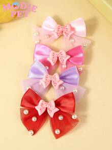 8个可爱粉色珍珠蝴蝶结发夹，宠物毛发装饰饰品，适用于猫狗，可爱宠物 - 彩色 - 查看 3