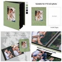 4x6 Photo Album With 24 Pockets Linen Cover Front Window Mini Picture Book Travel Wedding Memory Organizer Light Green - 1 - View 1