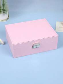 1pc Multifunctional Plaid Princess Cosmetic & Jewelry Box With Lock, Drawer, And Leather Surface For Storing Bracelets, Earrings, Necklaces And Other Accessories Back To School, Room Decor - One Size - View 15