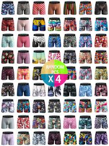 [Soft Comfortable] 4pcs KJFISTMU Men's Cartoon Tie-Dye Striped Boxer Briefs | Soft, Comfortable & Breathable Polyester Blend | Vibrant Athletic & Everyday Shorts For Casual Wear - 彩色 - 查看 15