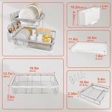 Encimera de cocina estante de secado de platos, estante de acero inoxidable 304 de 2 niveles con tabla de drenaje ajustable, soporte de vasos extraíble, soporte para utensilios - 2 niveles - Blanco - Ver 2