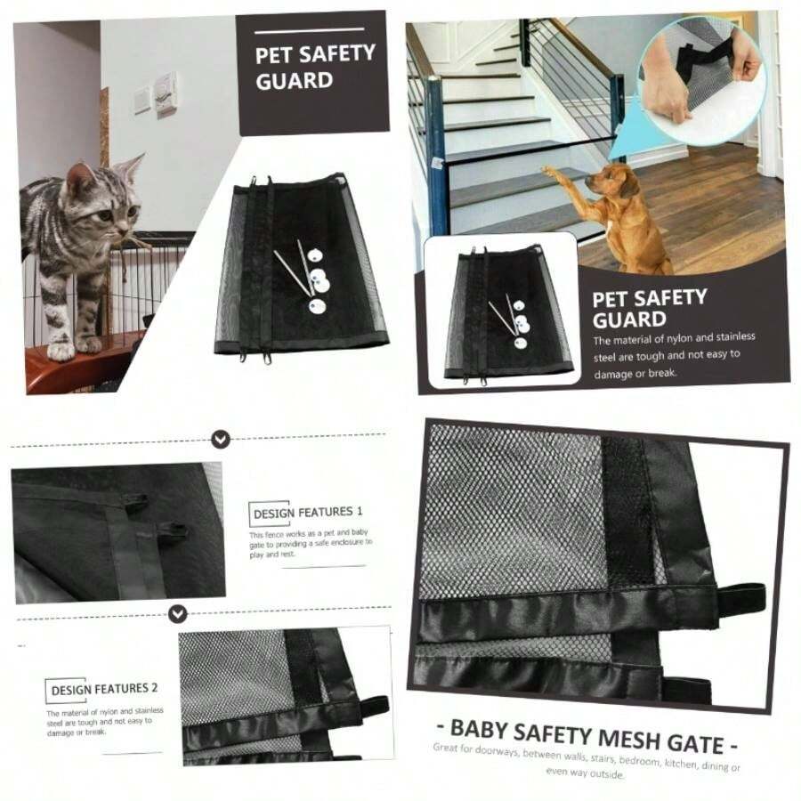 Puerta de  para Bebs y Mascotas Protectora Retrctil Malla Resistente y Plegable para Aislamiento y  Puertas y Escaleras para Perros y Pequeos - Negro - Ver 1