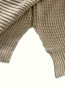 Oversized Textured Mock Neck Sweater (Multiple Colors),Relaxed-Fit Ribbed Trim Sweater With Side Slits,Chunky Knit Mock Neck Sweater (Bold & Neutral Hues)-Women's Sweaters - Women's Long-Sleeved Tops - Women's Winter Clothing - Knitted Sweaters - Christmas Clothing - Màu be - Xem 5