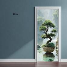 Adhesivo de pared de árbol bonsái y cascada minimalista - Papel tapiz extraíble y autoadhesivo, decoración de jardín zen japonés tradicional/moderno/contemporáneo, adecuado para oficina en casa, arte de pared de paisaje interior, con escena de montaña neblinosa y cascada, fácil de despegar y pegar, decoración de habitación, adhesivo de pared japonés, imagen de pared, póster de dormitorio, decoración de pared del hogar, decoración de dormitorio, póster de pared - Multicolor - Ver 5