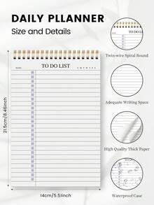 Trees Undated To-Do List Notebook / Daily Planner / Spiral Bound Task List / Schedule Book, Improve Efficiency, 8.5" X 5.5", 100gsm Paper - Mauve Purple - View 7