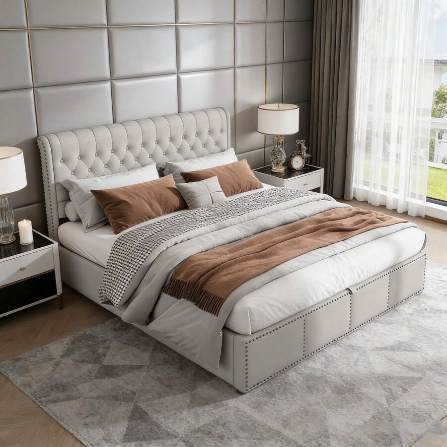Cornici per letto - Grigio + Lino + 180cm*200cm - Visualizzare 1