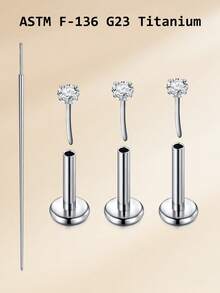 CIZME 20g Threadless Titanium Alloy Lip Ring, Flat Base Cartilage Earring, 6mm/7mm/8mm Tragus/Helix Earrings, Unisex, G23 Push-In Lip Piercing Jewelry With 2mm/3mm/4mm Zirconia Inlaid Top - Silver - View 5