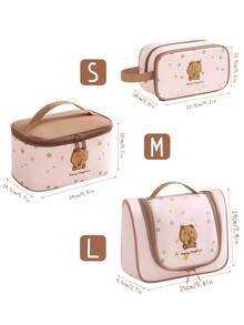 1/3pcs Cute Bear Portable Waterproof Makeup Bag, Travel Cosmetic Organizer Pouch With Smooth Zipper And Hook, Girly Style Toiletry Bag Set, Can Store Cosmetics, Toiletries And Daily Medicines, Convenient To Carry, Large Capacity Multi-Compartment Storage
