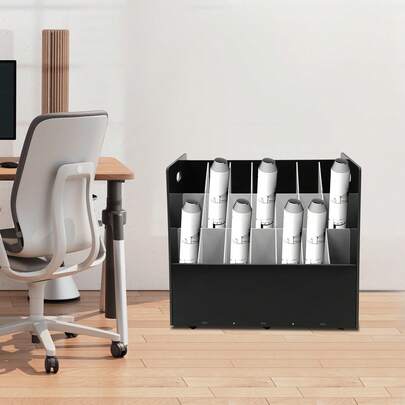Rainaut Set Of Freestanding PVC Black Rolling Blue Print Storage Organizer With Wheels, Mobile Roll File Cart, Construction Plan Holders, Blueprint Cabinet With Wheels, Roll Files Storage For Be Used To Store Blueprints, Rolled Posters, Vinyl Rolls, Maps, Building Plans, Wrapping Papers, And Other Rolled Files, In A Home Office, Office, Conference Room, Waiting Area, Reception Area, Studio, And More,Black