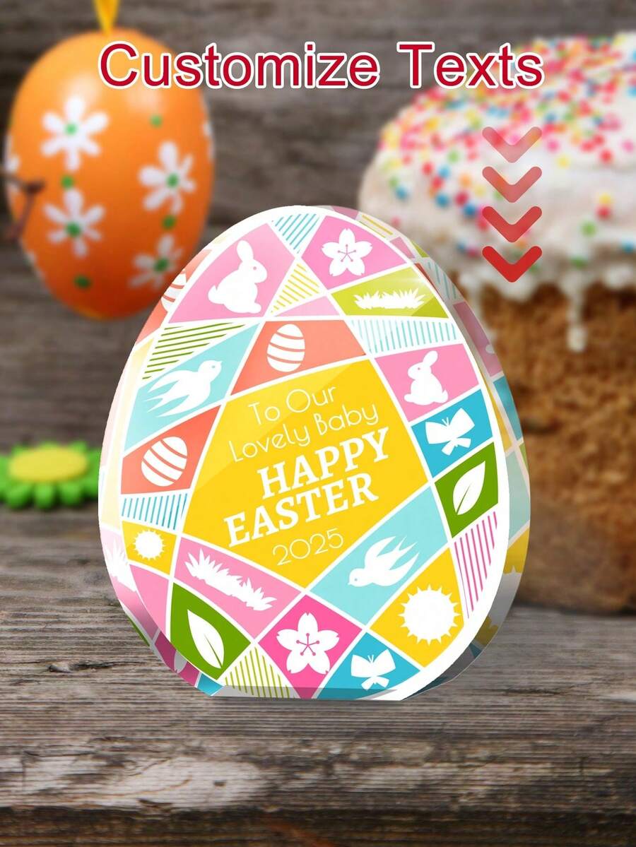 1 buc. Decorațiune de birou acrilică personalizată cu ou de Paște, placă decorativă cu text personalizat pentru ou de Paște, decorațiune transparentă acrilică pentru ou de Paște cu text adăugat, cadou de Paște pentru copii, cadou de familie pentru cupluri, familie, copii și prieteni, decorațiune de birou pentru petrecerea de Paște, decorațiune de sărbători pentru casă, decorațiune comemorativă cu fotografie personalizabilă de Paște
