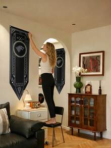 1 قطعة علم بتصميم الذئب باللونين الأسود والذهبي، علم عمودي من البوليستر بطراز عصور الوسطى مزين بنص الشتاء والسيف، مناسب لحفلات المناسبات والديكور المنزلي وأحداث التنكر وتجمعات المعجبين - متعدد الألوان - مشاهدة 5