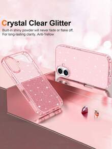 Ốp lưng điện thoại TPU màu hồng lấp lấp, trong suốt, chống sốc, bảo vệ toàn thân, tương thích với iPhone 17/17 Air/17 Pro/17 Pro Max/16/16 Pro/16 Plus/16 Pro Max 16/15 Pro Max/14 Pro Max/13 Pro Max/12 Pro Max/11 Pro Max/16 Pro Max. Quà tặng Ngày Phụ nữ - Sinh nhật. - Hồng - Xem 2