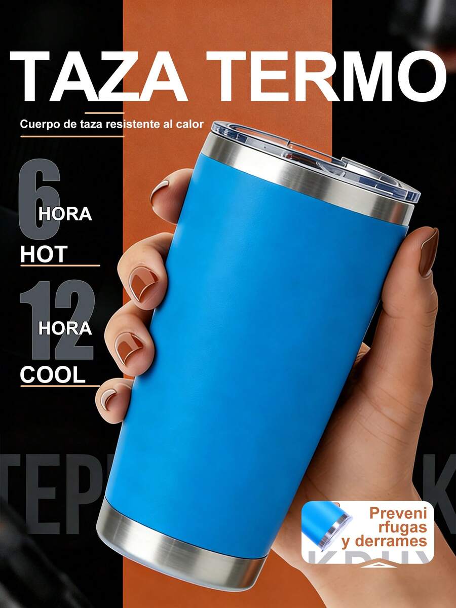 Vaso Térmico de Acero Inoxidable 20oz, Doble Pared, Mantiene Frío y Caliente, Tapa a Prueba de Fugas, Apto para Viaje y Oficina - Azul - Ver 1