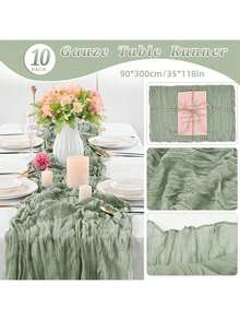 6/10pcs 35"X118" Lavender Green Balinese Gauze Table Runner, Soft Chiffon Bohemian Table Decor For Wedding, Birthday Party, Dining Room - Solid Color - View 4