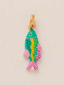 1 pieza Colgante de joyería con forma de concha marina y pez chapado en oro de 18K, de moda y colorido, resistente al agua y a la decoloración, para collar, pulsera, pendientes, llavero, bolso, accesorio de joyería para mujer, dije para billetera, pequeño colgante, regalo