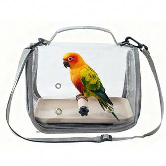 Jaula/transportín de viaje portátil para mascotas pequeñas (con bandeja), bolso de hombro transparente para pájaros, cómodo y transpirable, adecuado para diversos pájaros, loros, cacatúas y pequeños reptiles, equipado con percha y almohadilla suave
